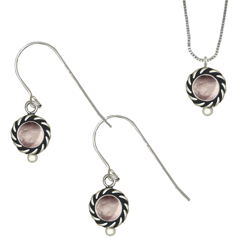 Sterling Silver Petite Necklace Earrings Set Rose Quartz